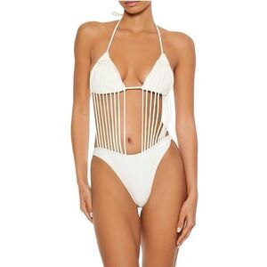 NEW Forever 21 Macrame One Piece Swimsuit Size XL Cream Ivory